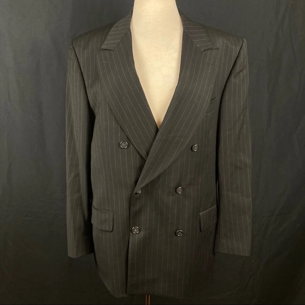 Vintage YSL Men's Black Pinstripe Double-Breasted Blazer